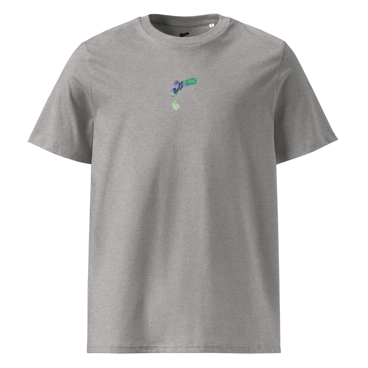 T-Shirt „Echo Lines“ von NPKF Studio in Heather Grey – dezentes NPKF-Symbol auf der Brust, inspiriert von der Serie "Test Walls".