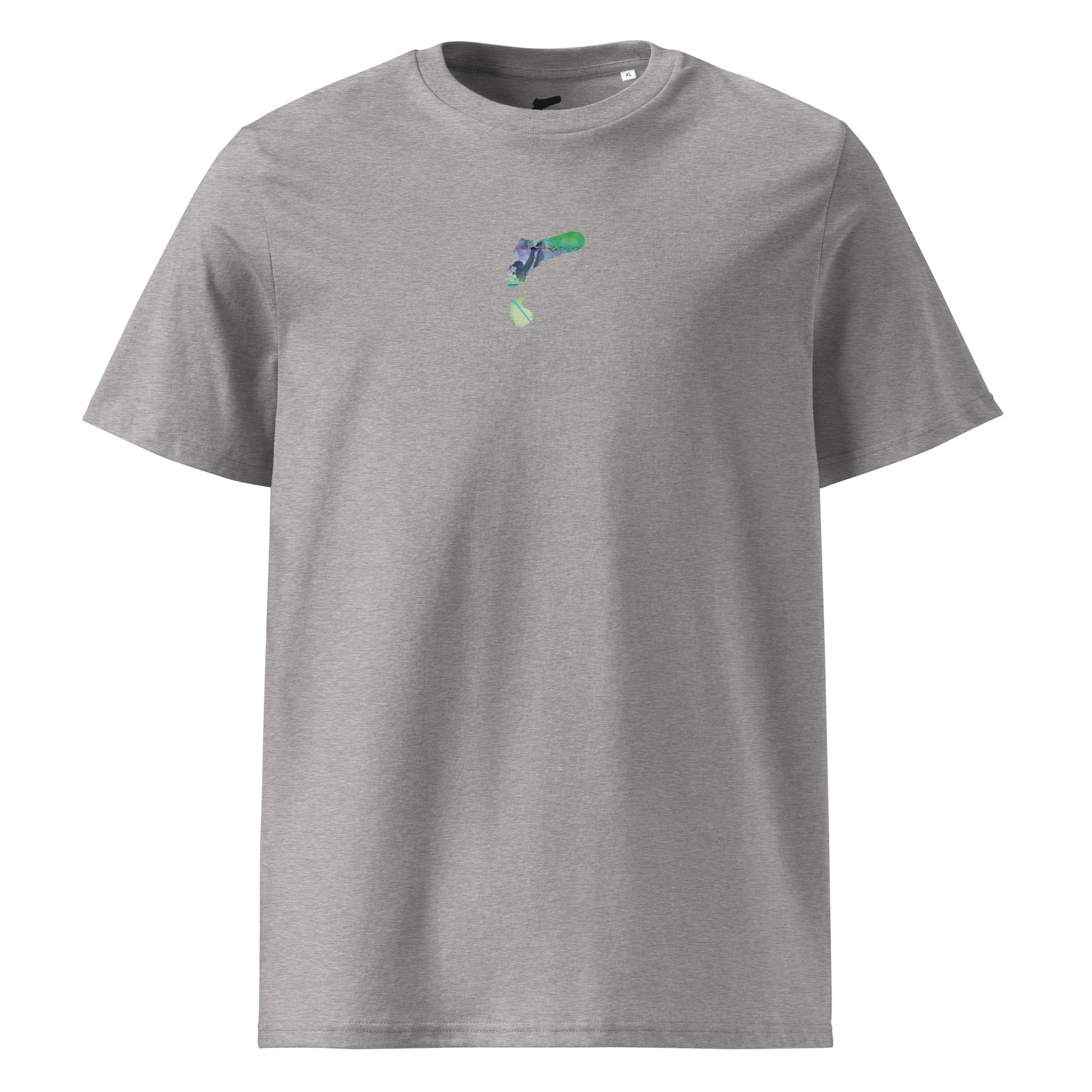 T-Shirt „Echo Lines“ von NPKF Studio in Heather Grey – dezentes NPKF-Symbol auf der Brust, inspiriert von der Serie "Test Walls".