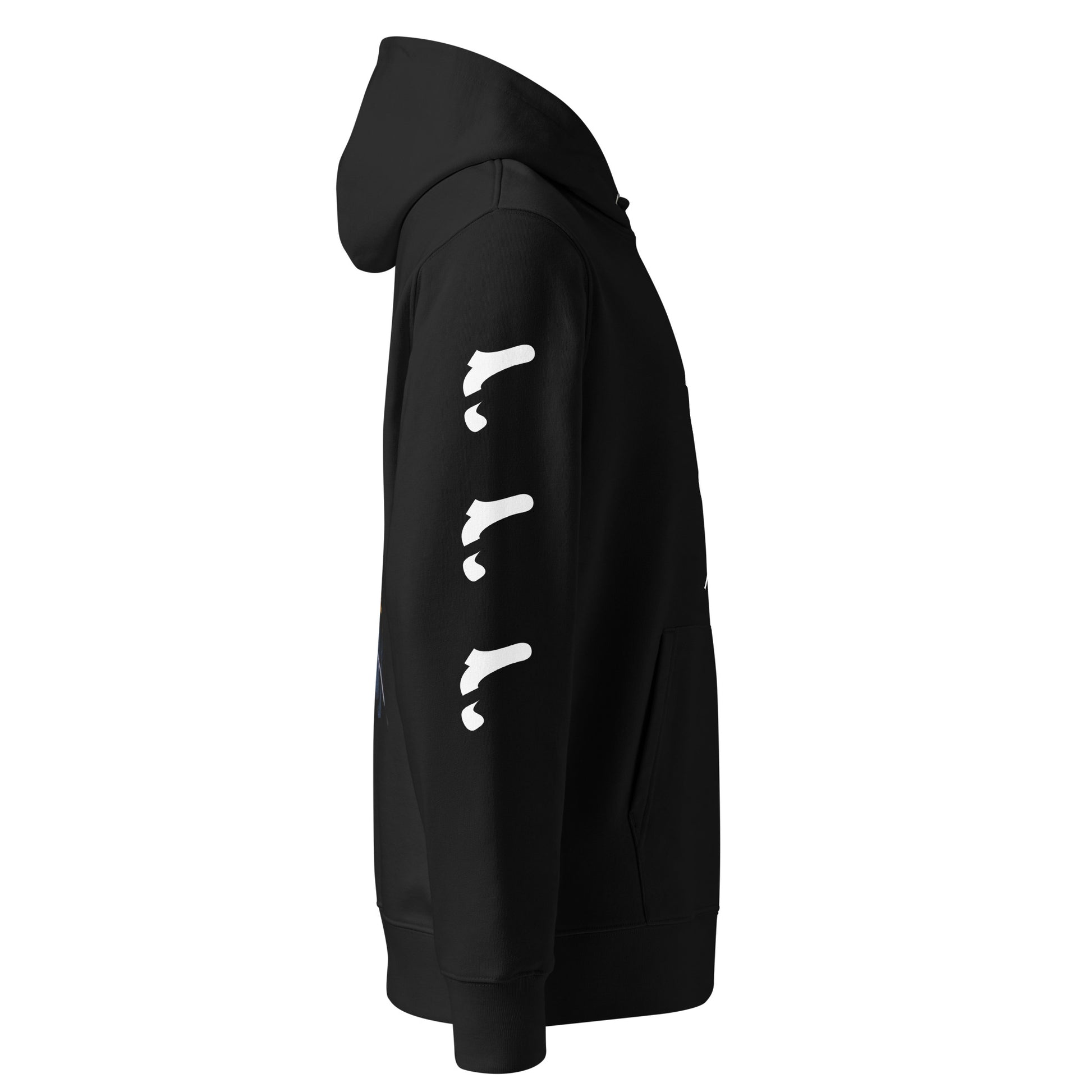 NPKF Studio Hoodie „Echo Layer“ in Schwarz mit grafischen Logo-Symbolen entlang der Ärmel – Streetwear mit künstlerischem Ausdruck und klarer Struktur
