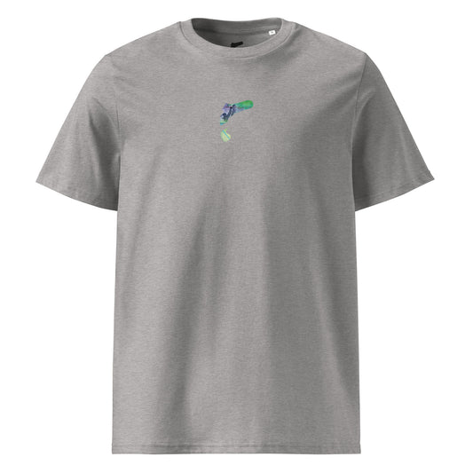 T-Shirt „Echo Lines“ von NPKF Studio in Heather Grey – dezentes NPKF-Symbol auf der Brust, inspiriert von der Serie "Test Walls".